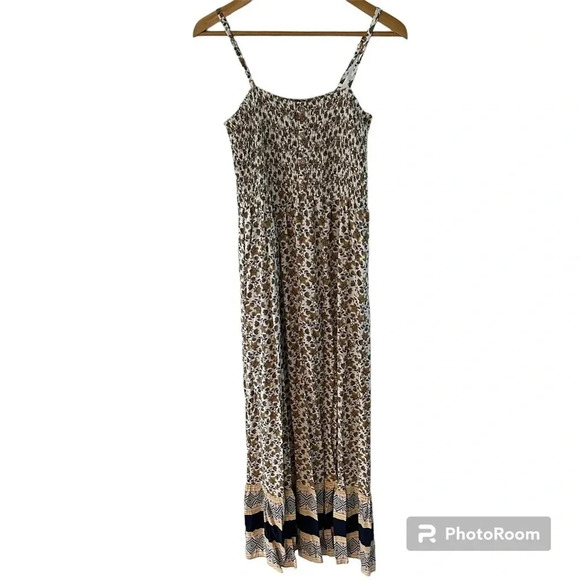 As U Wish Floral Boho Maxi Dress Spaghetti Strap Smocked Top Size Large - Picture 1 of 11